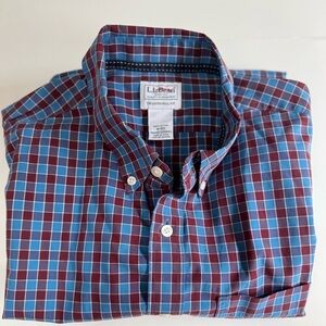 LL Bean Men's Long Sleeve Button Down Shirt M Blue Burgundy Traditional Fit
